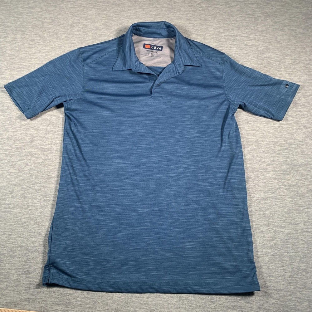 Cova‎ Polo Shirt Mens Medium Blue Performance UPF 50 Short Sleeve Golf Casual